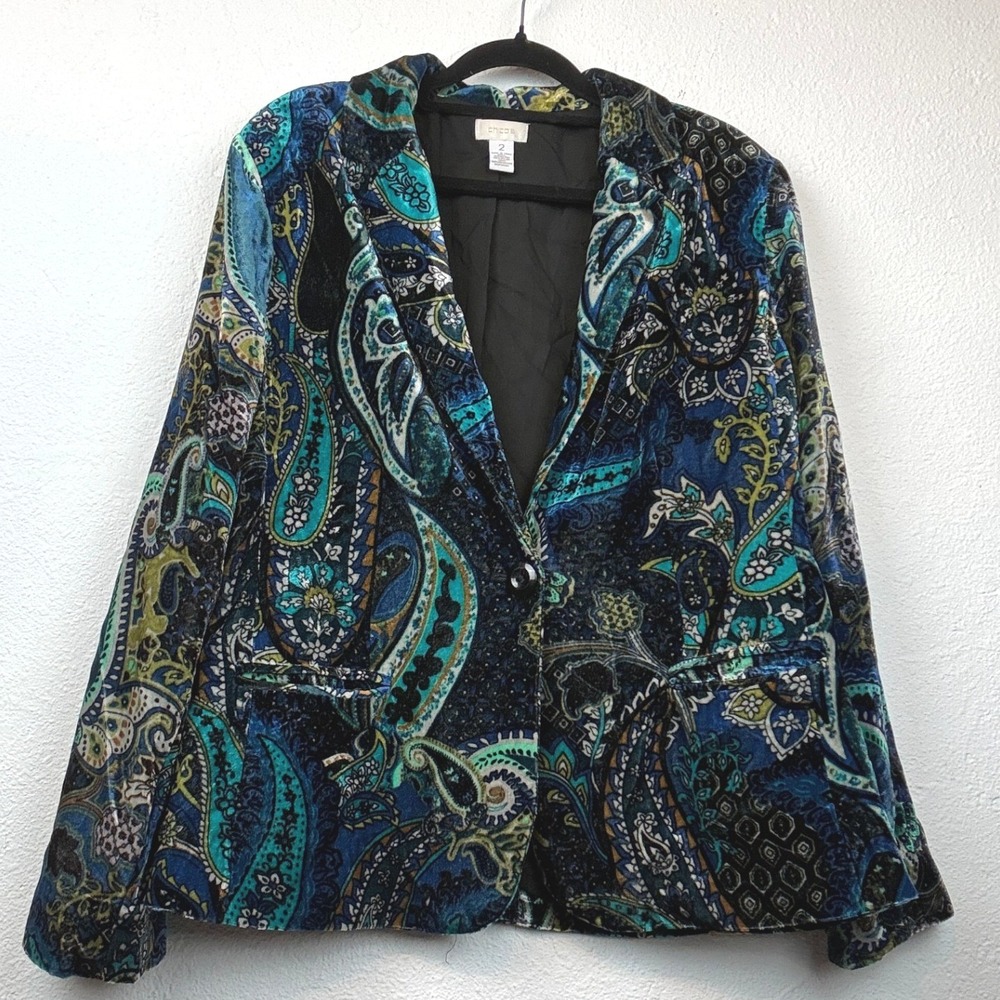 Chico's Blue Paisley Velvet Blazer - 2 - Boho Eclectic Chic Luxury
